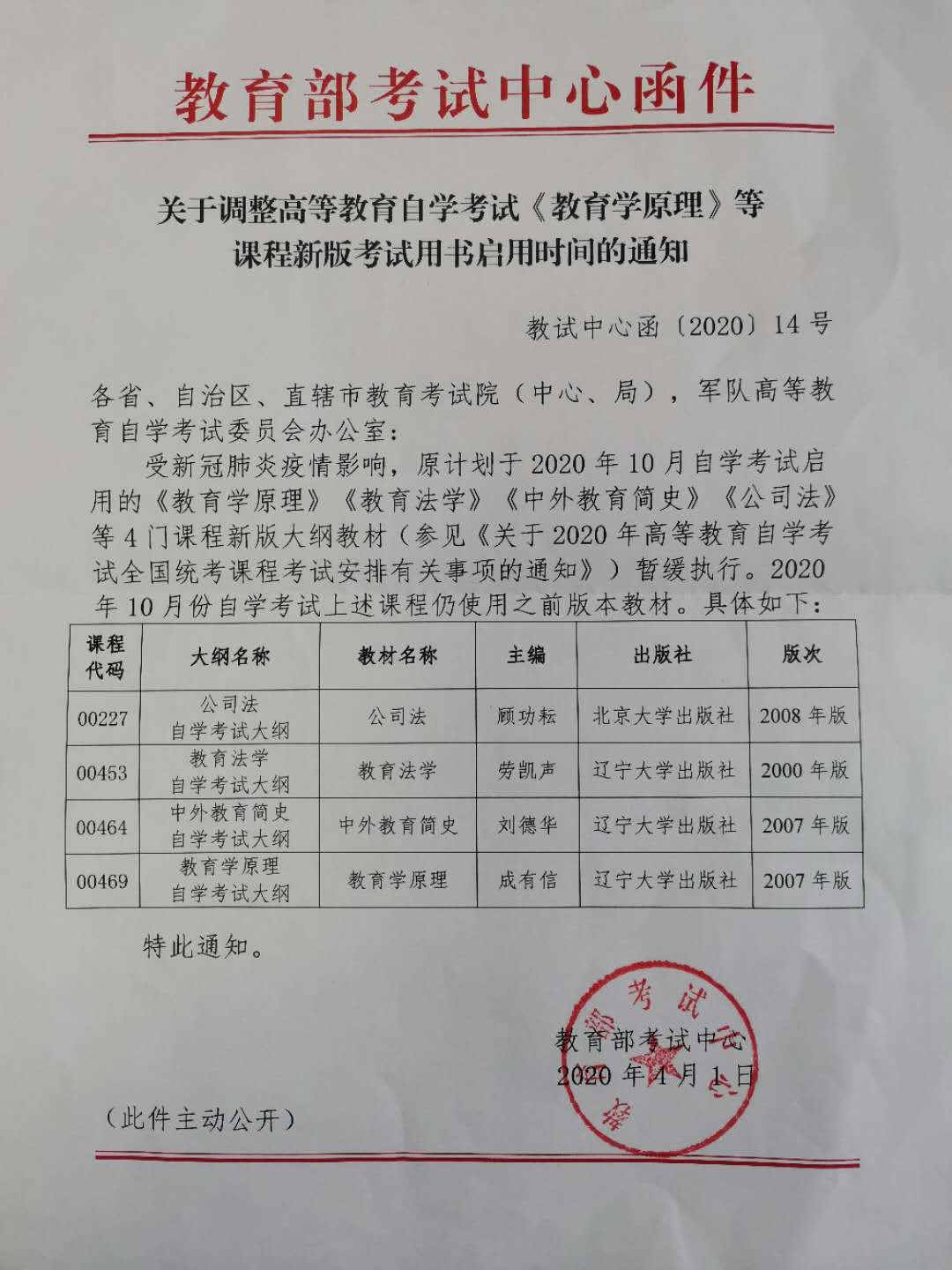 六盘水自考专升本《教育学原理》等课程新版考试用书启用时间的通知